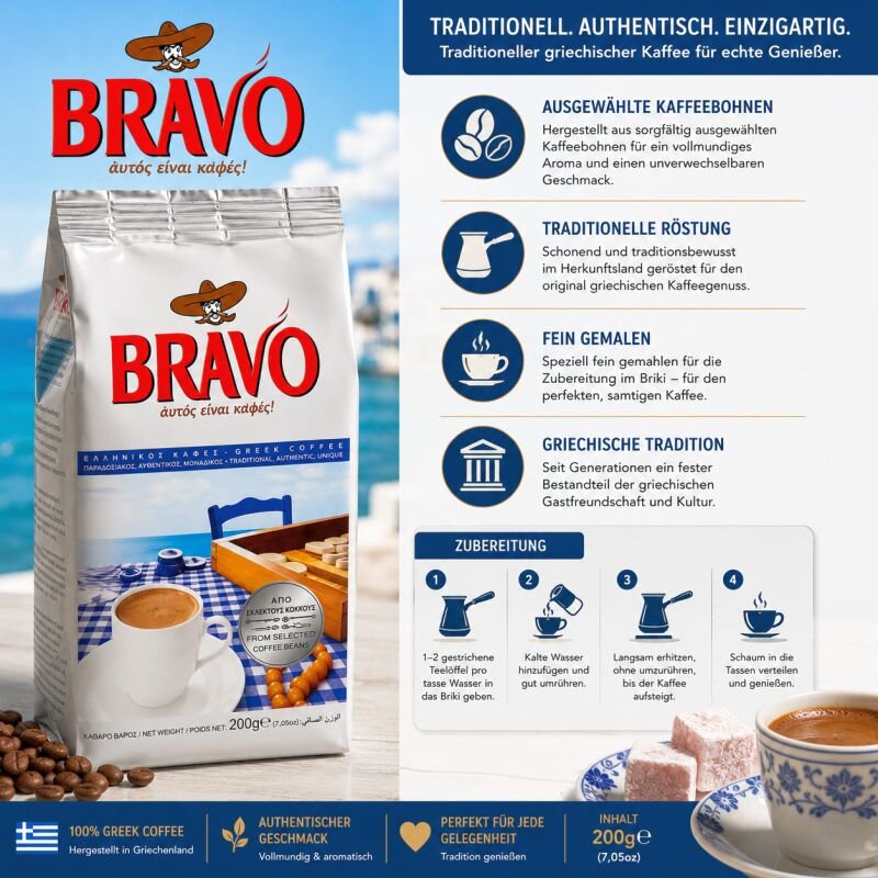 Bravo Griechischer Mokka-Kaffee gemahlen 200g