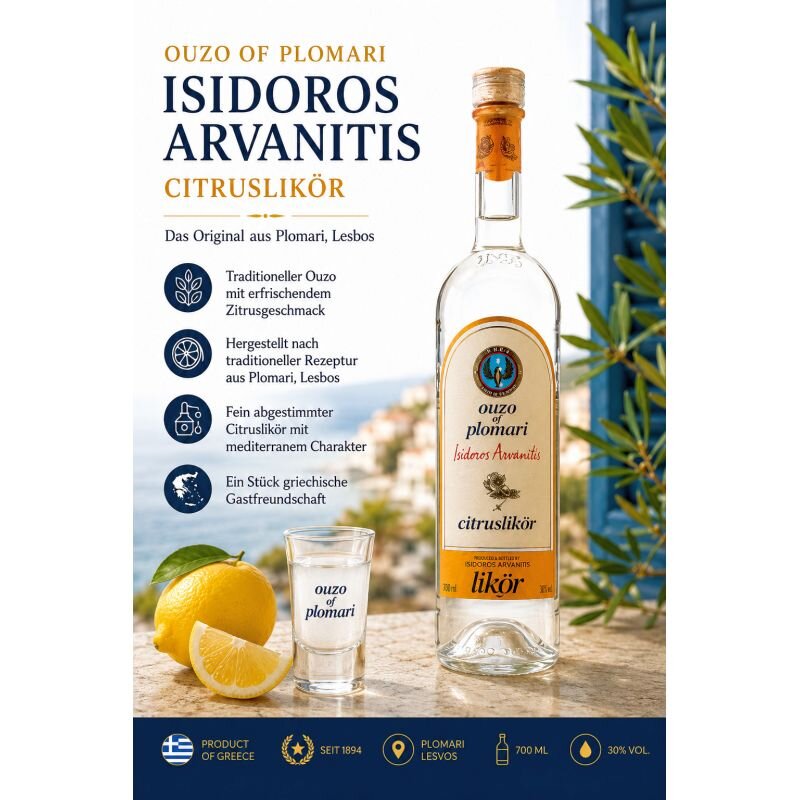 Ouzo of Plomari Isidoros Arvanitis Citruslikör 700...
