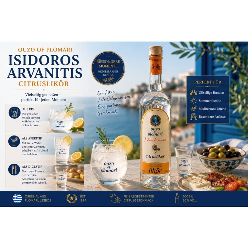 Ouzo of Plomari Isidoros Arvanitis Liqueur dagrumes 700 ml