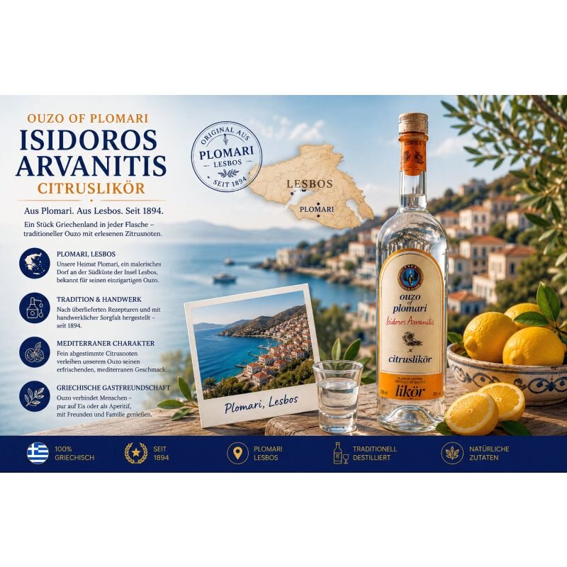 Ouzo of Plomari Isidoros Arvanitis Liqueur dagrumes 700 ml
